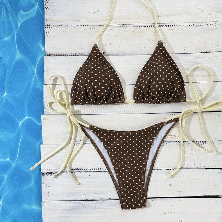 Damen Triangel-Bikini mit modischem Punkten-Design und verstellbaren Bindebändern Drune