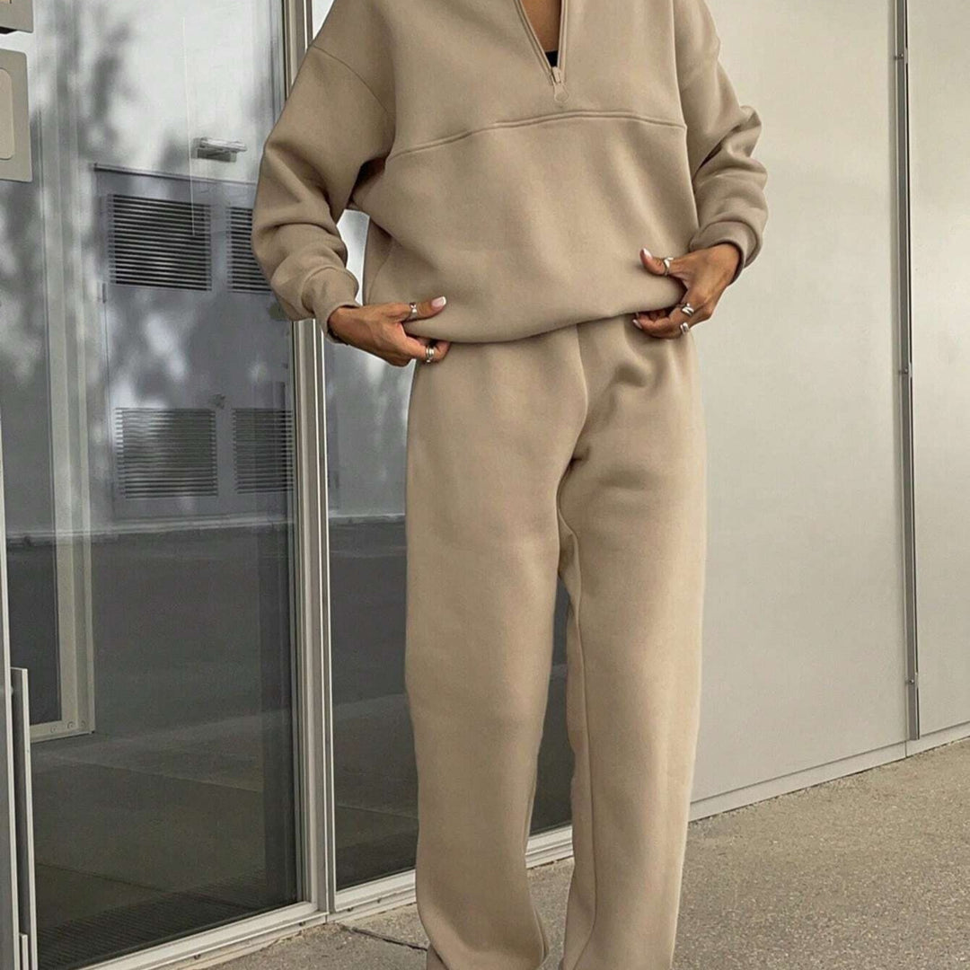 Damen nan weiches Lounge-Set mit weitem Sweatpullover und taillenhoher Jogginghose Drune