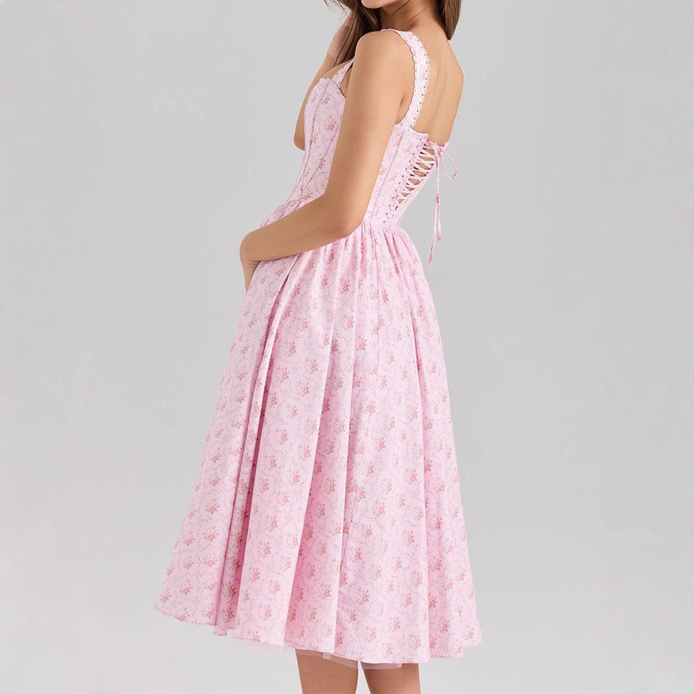 Damen Fein genähtes Sommerkleid mit floralen Mustern Drune