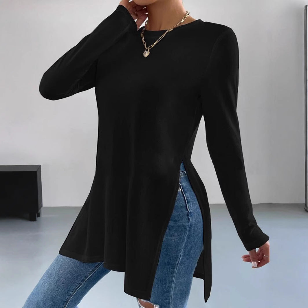 Damen Oversized Longsleeve mit seitlichen Schlitzen und Rundhalsausschnitt Drune