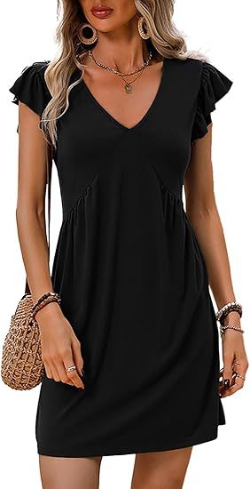 Damen V-Ausschnitt Sommerkleid mit Rüschenelementen Drune