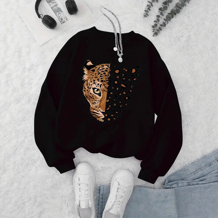 Damen Sweatshirt mit Leopardenmotiven Drune