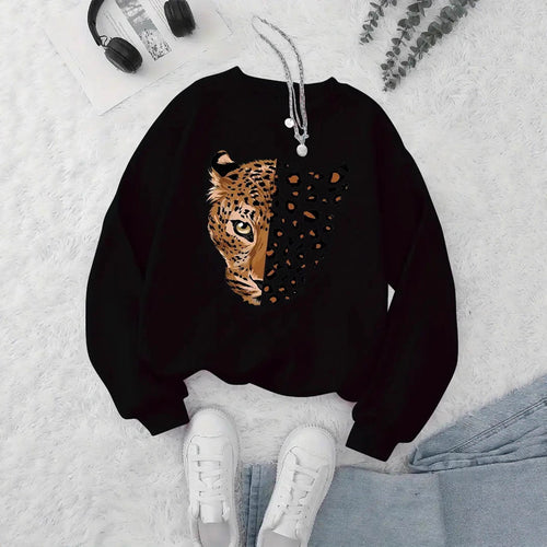 Damen Sweatshirt mit Leopardenmotiven Drune