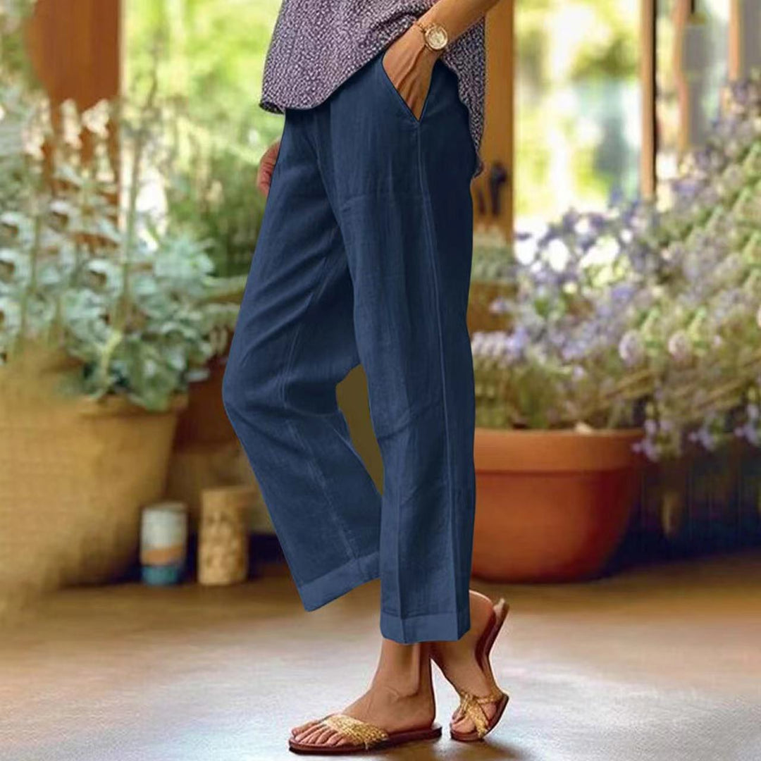 Damen nan lässige Cropped-Hose mit geradem Bein, dezenter Bügelfalte und seitlichen Eingrifftaschen Drune