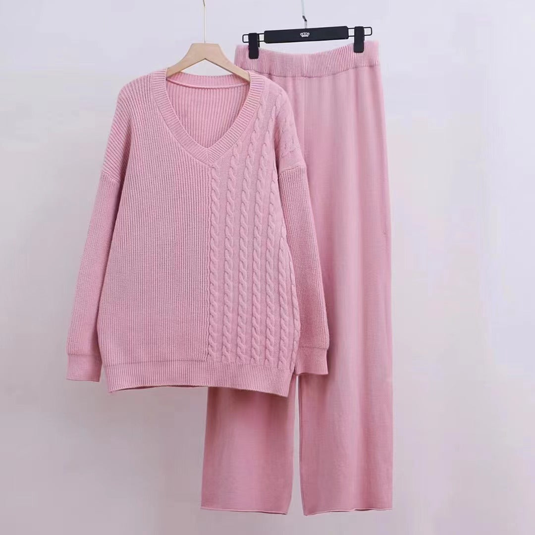 Damen Elegantes Strickpullover-Set mit V-Ausschnitt und losem Schnitt Drune