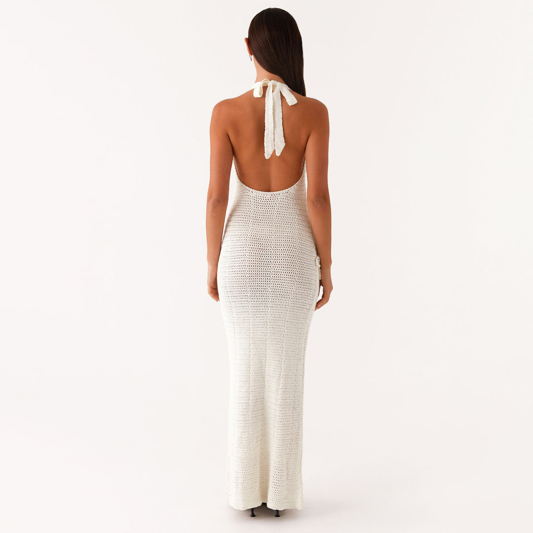Damen häkel Maxi-Kleid mit floralem Design Drune