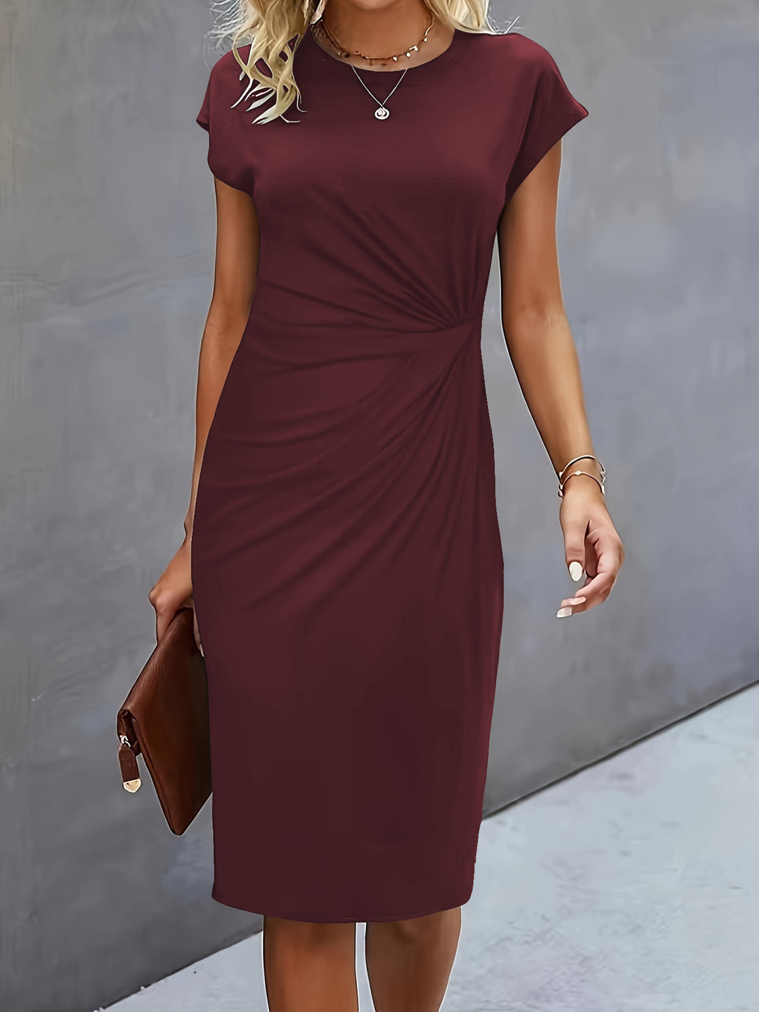 Damen figurbetontes Wickelkleid mit trendigen Drapierungen und klassischem Schnitt Drune