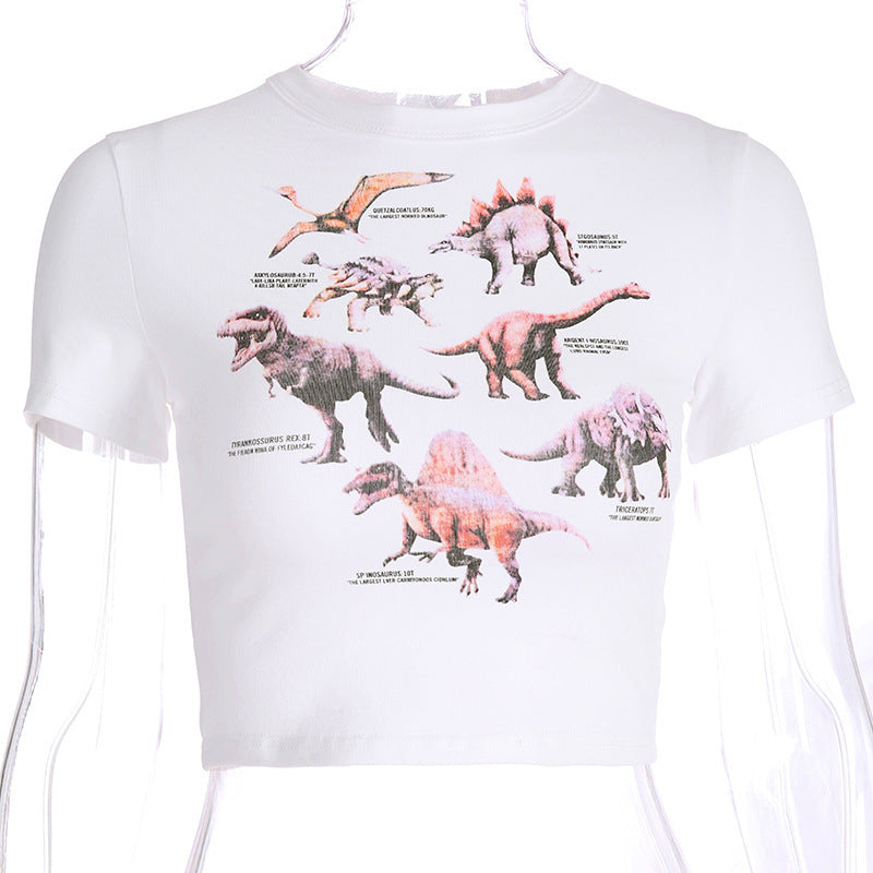 Damen Crop-Top mit Dinosaurier-Print und lässigem Schnitt Drune