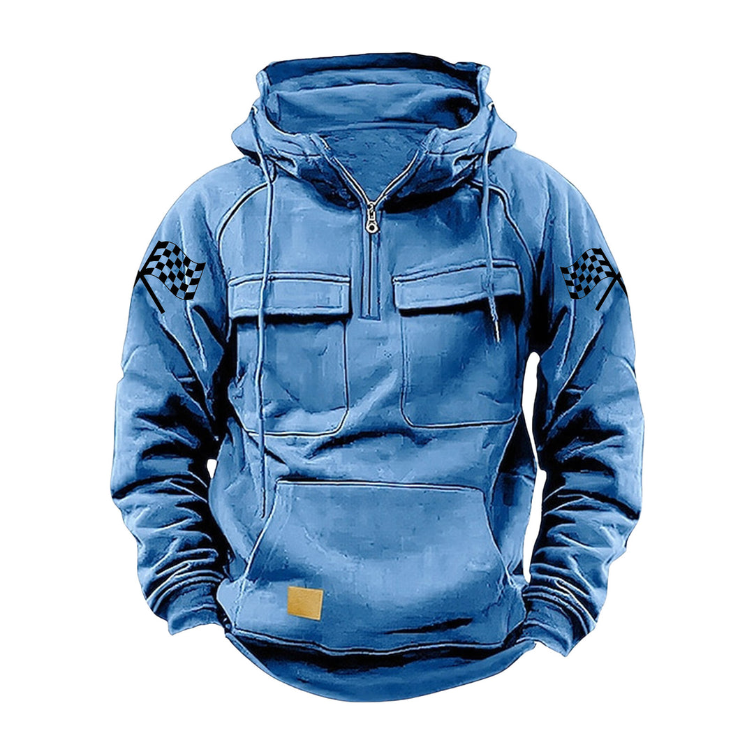 Herren nan Kapuzenpullover mit Halbzip, Cargo-Brusttaschen und Kängurutasche Drune