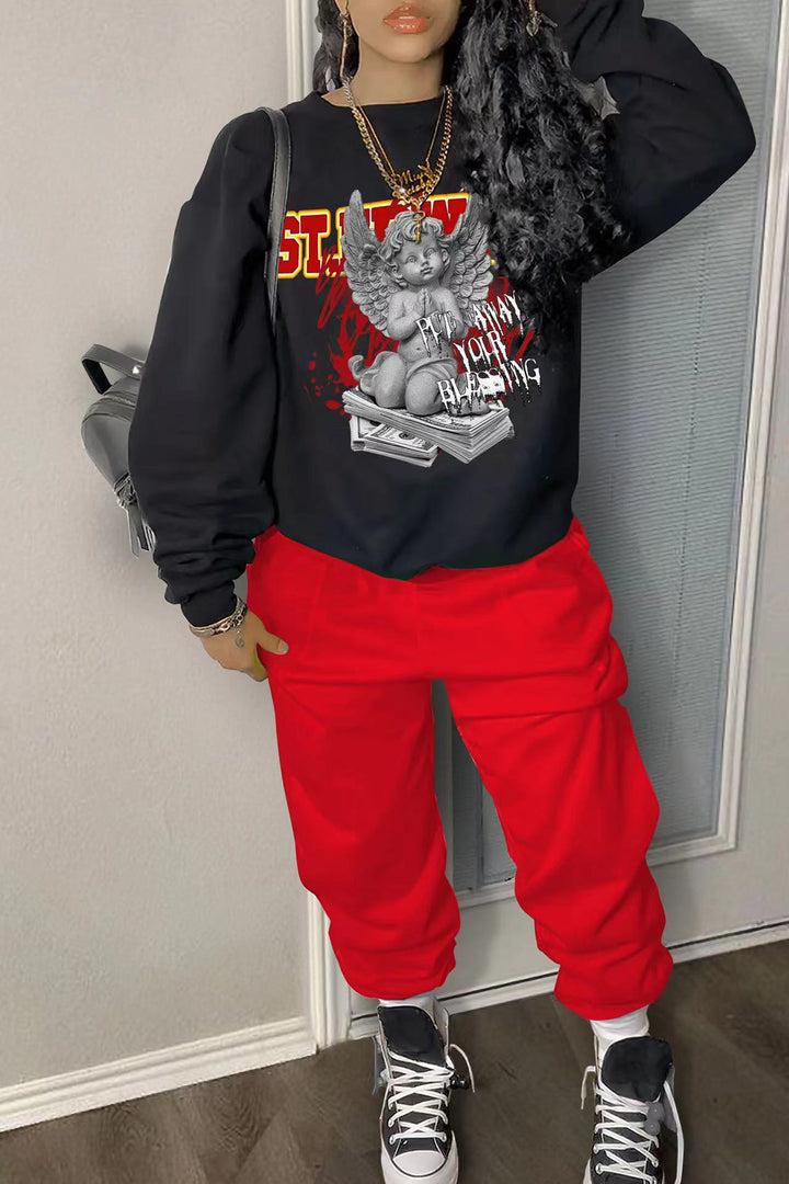 Damen Urbaner Sweatshirt und bequeme Jogginghose Set Drune