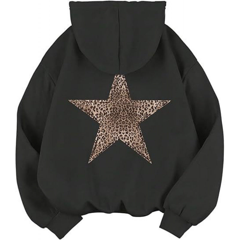 Damen Kapuzensweater mit stylish Leopardstern-Design und entspannter Passform Drune