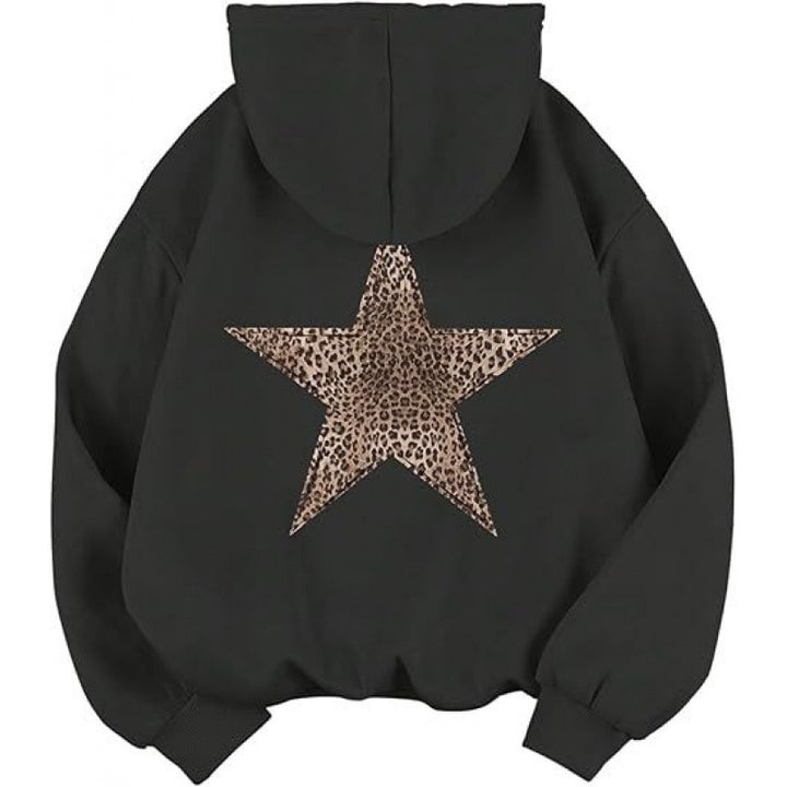 Damen Kapuzensweater mit stylish Leopardstern-Design und entspannter Passform Drune