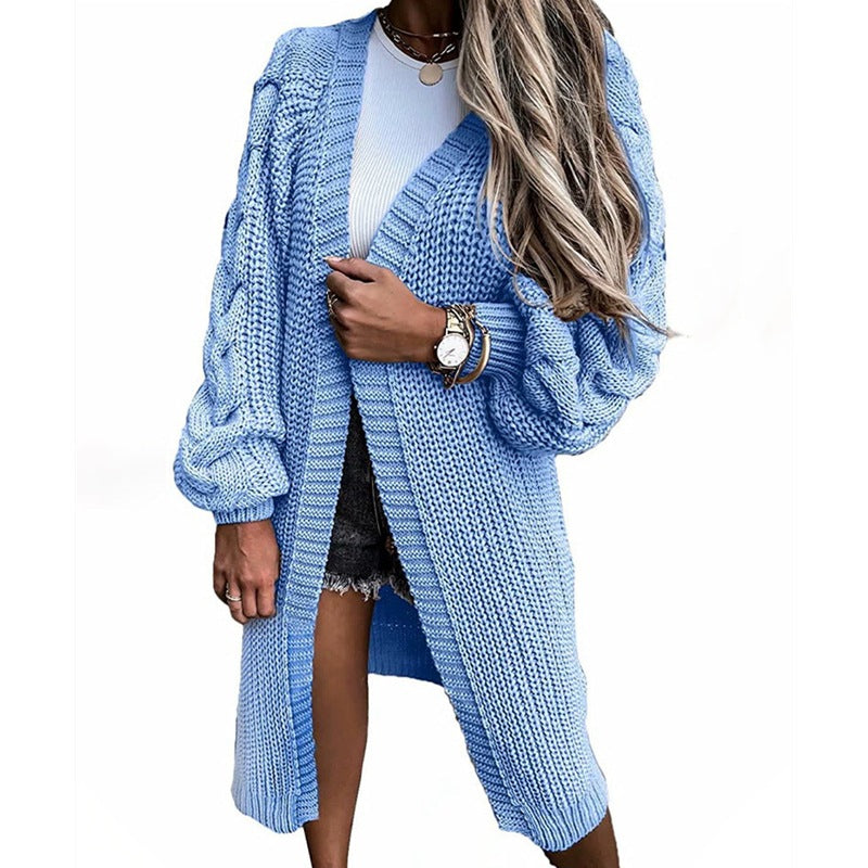 Damen Grobstrick-Longcardigan mit puffärmel und lässiger Passform Drune