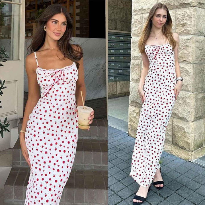 Damen Maxikleid mit verspieltem Blumendruck und verstellbaren Trägern Drune