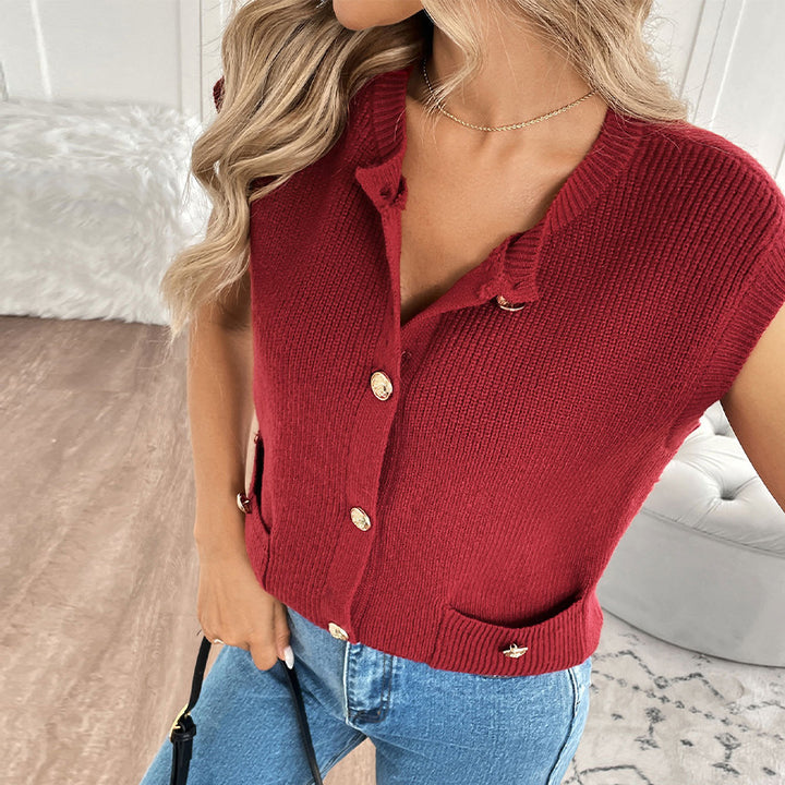 Damen gestrickte Weste mit Knopfdetails und Taschen Drune