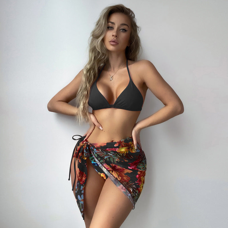 Damen Bikini mit verstellbaren Trägern und floralem Wickelrock Drune