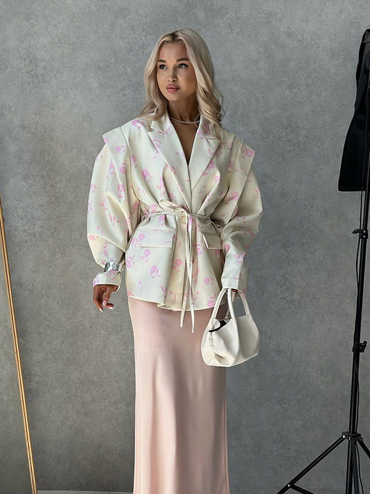 Damen Elegant geflochtener Blazer mit Taillenknoten Drune
