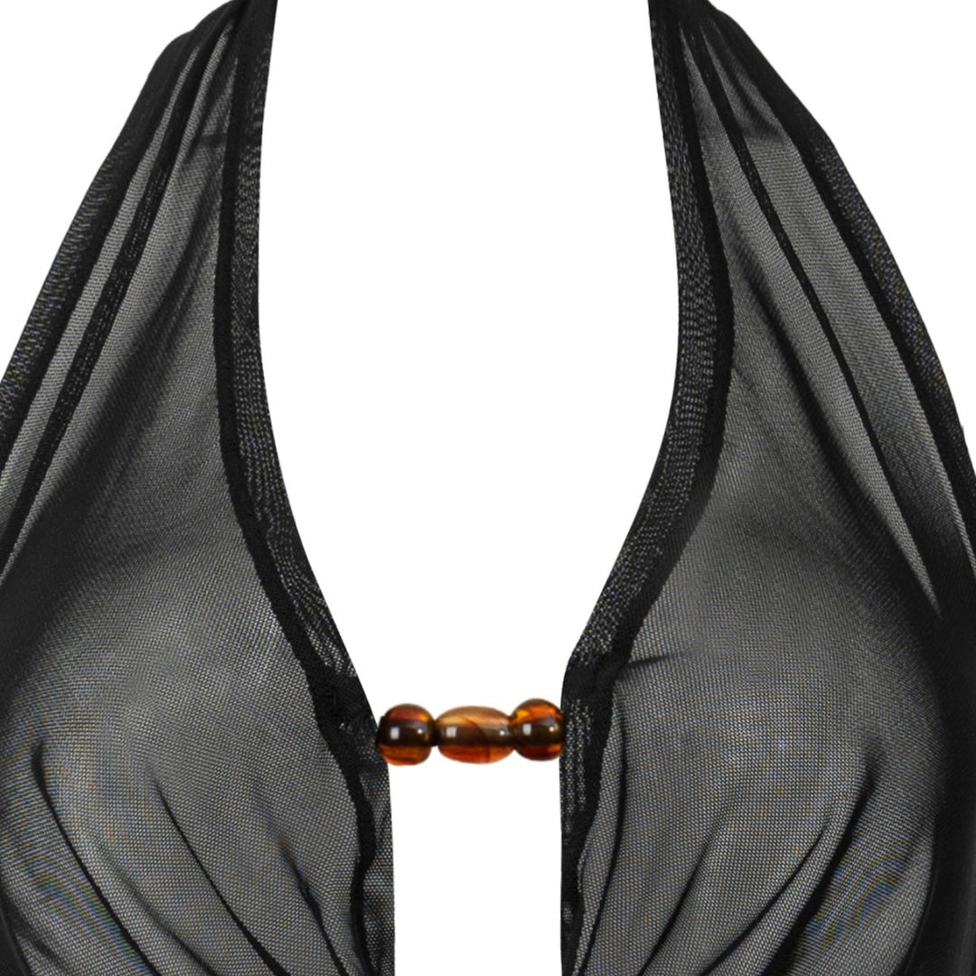Damen Strandkleid mit tiefem V-Ausschnitt und raffiniertem Knoten Drune