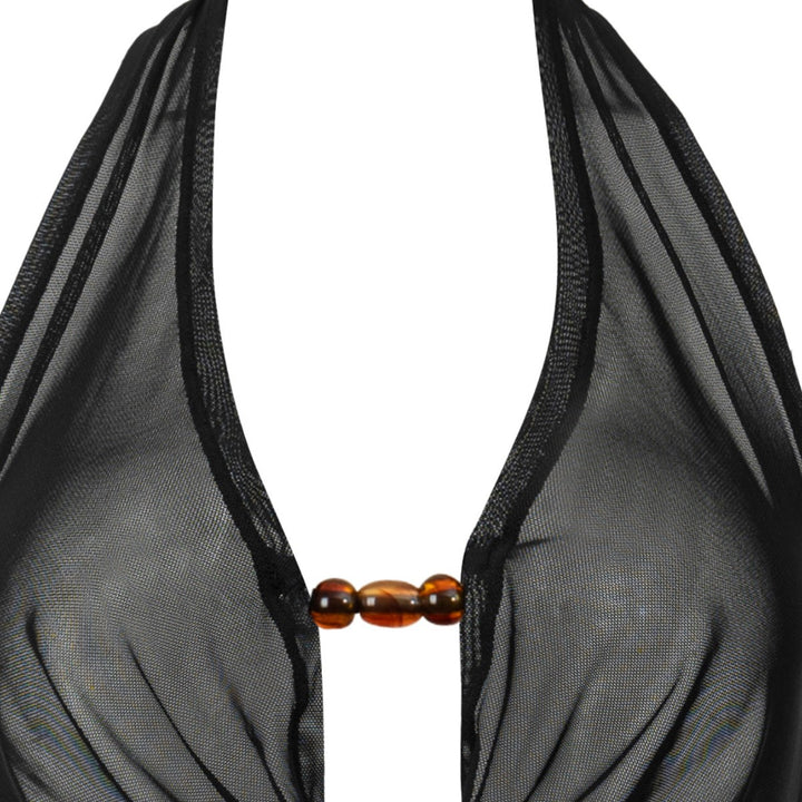 Damen Strandkleid mit tiefem V-Ausschnitt und raffiniertem Knoten Drune
