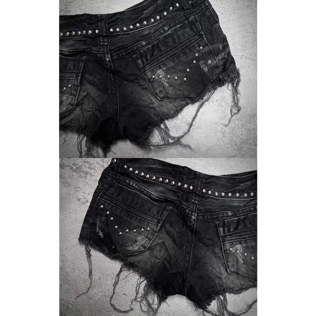 Damen Modische Destroyed Denim-Shorts mit Nieten Drune