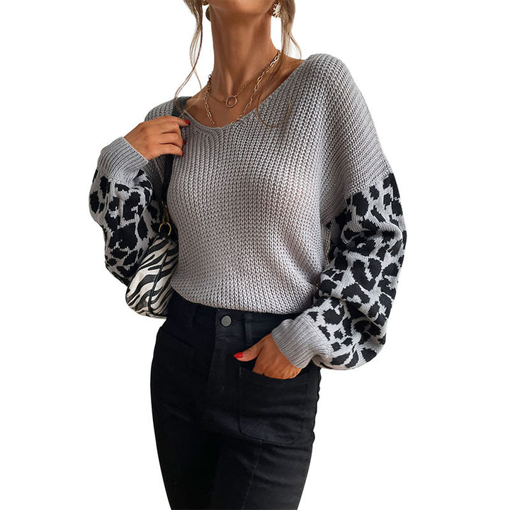 Damen Strickpullover mit modischem Animal-Print an den Ärmeln Drune