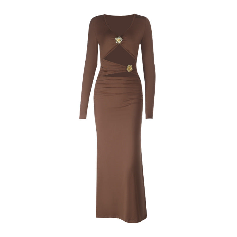Damen Elegantes Maxi-Kleid mit raffiniertem Cut-Out-Design und taillierter Silhouette Drune