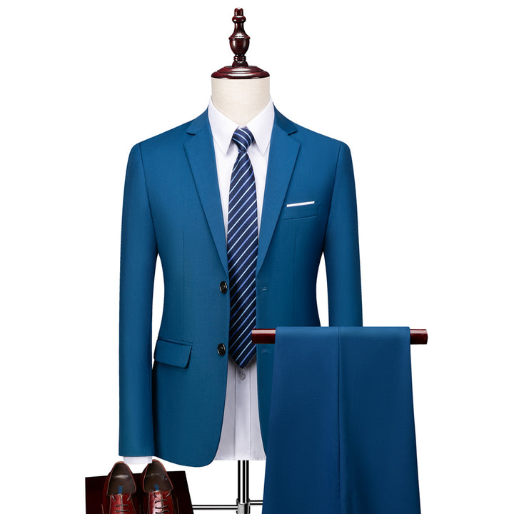 Herren nan Slim-Fit Einreiher-Anzugset mit Ein-Knopf-Sakko, schmaler Anzughose mit Bügelfalte und elastischem Stretchgewebe Drune
