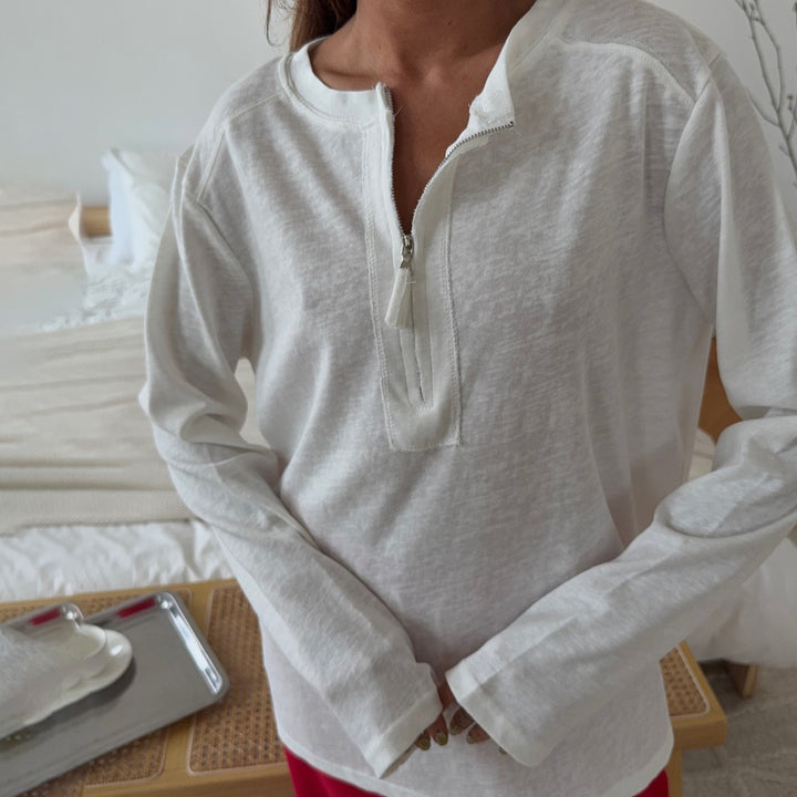 Damen Langarmshirt mit modischem Reißverschluss und sanften Nähten Drune