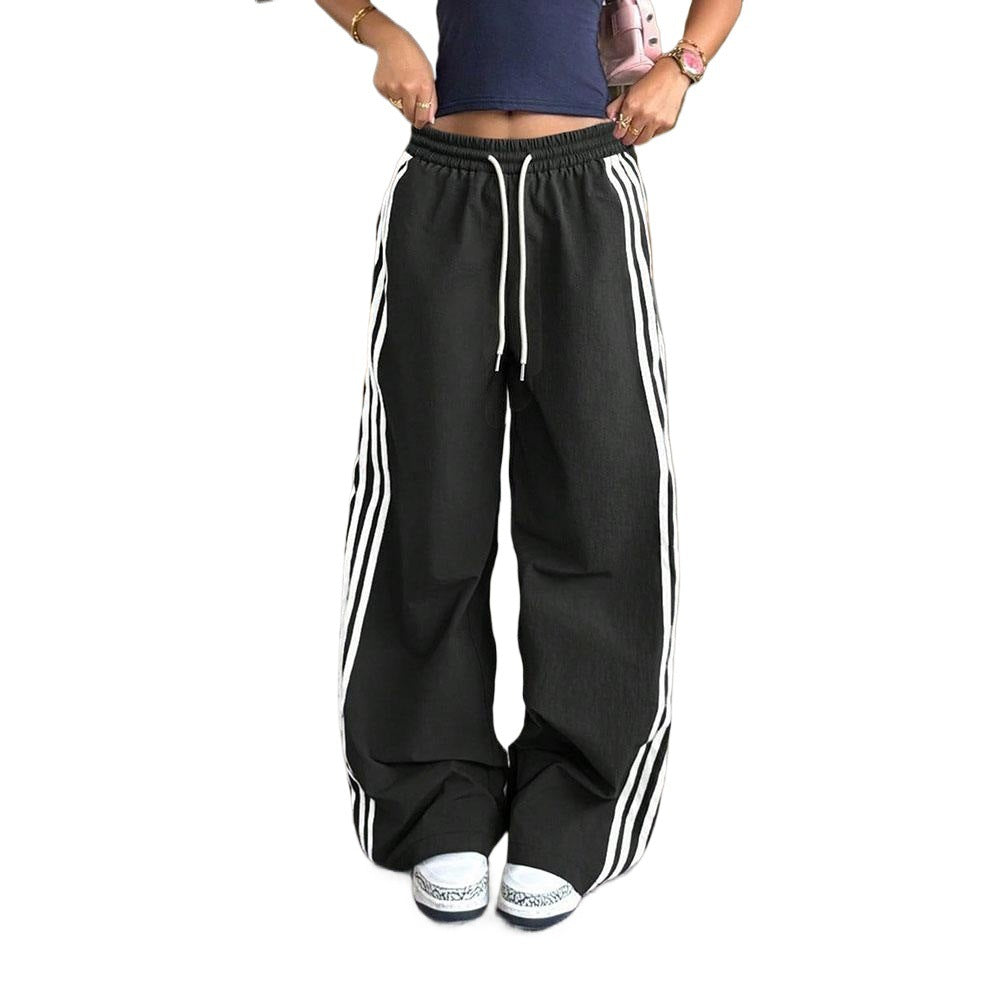 Damen lässige High-Waist Jogginghose mit seitlichem Streifenmuster Drune