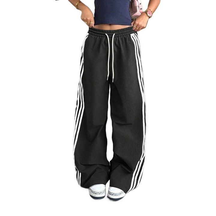 Damen lässige High-Waist Jogginghose mit seitlichem Streifenmuster Drune