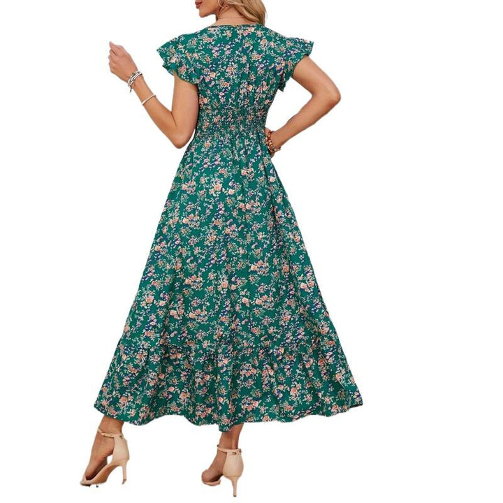 Damen Maxikleid mit floralem Design und voluminösen Ärmeln Drune
