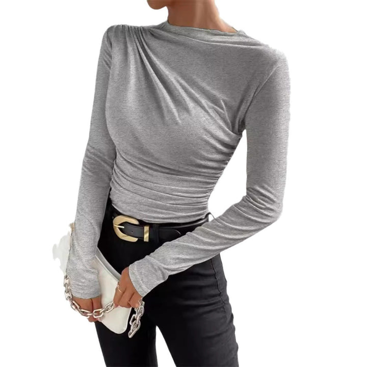 Damen nan gerafftes Langarmshirt mit asymmetrischem U-Boot-Ausschnitt und figurbetonter Silhouette Drune