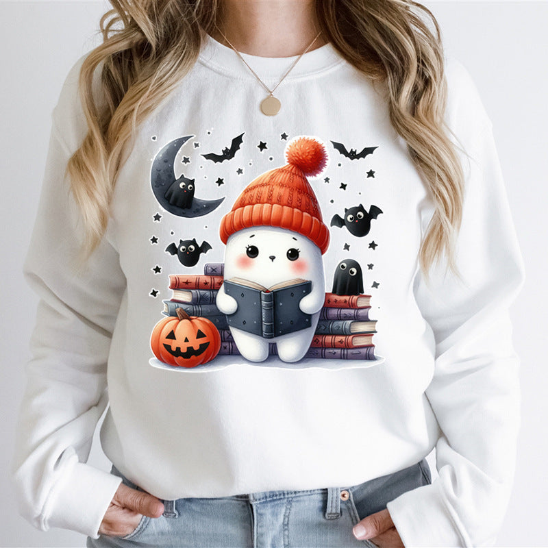 Damen Sweatshirt mit niedlichem Halloween-Motiv und Bücher-Design Drune