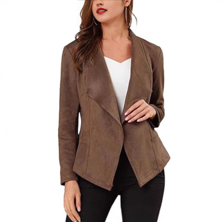 Damen Kunstlederblazer mit lässigem Schnitt und modischem Revers Drune