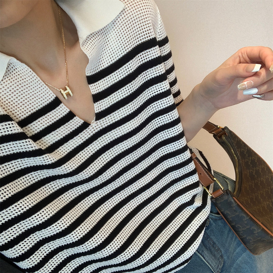 Damen luftiges Stricktop mit gestreiftem Muster Drune