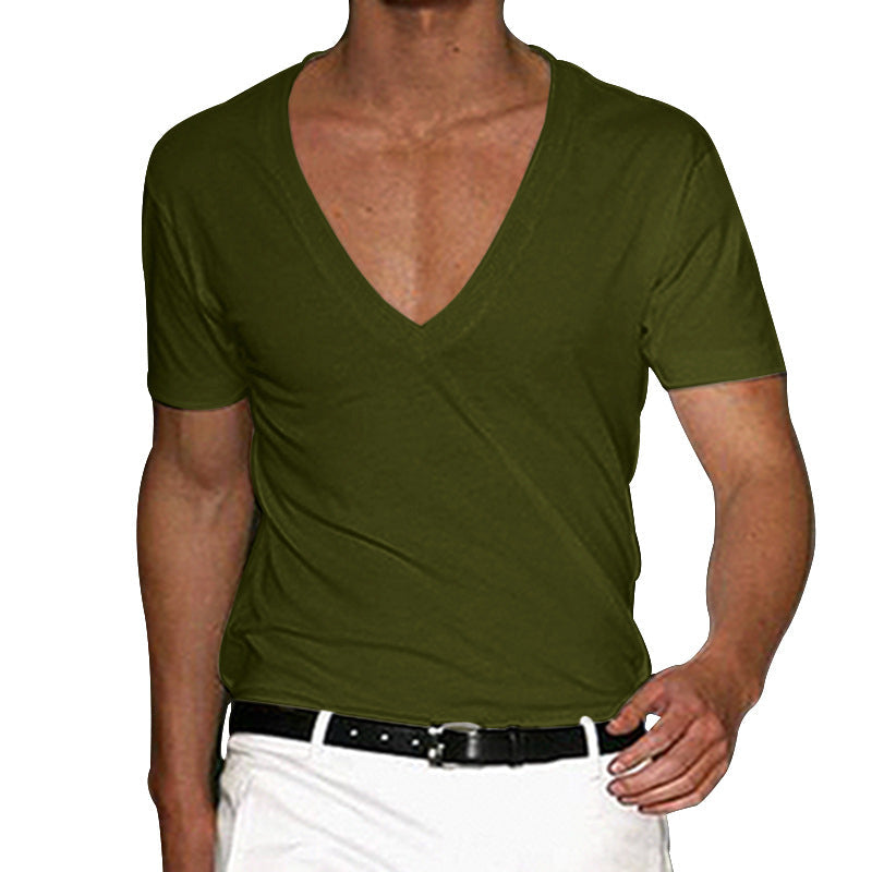 Herren nan tief ausgeschnittenes V-Ausschnitt Kurzarmshirt aus Baumwollstretch mit tailliertem Schnitt Drune