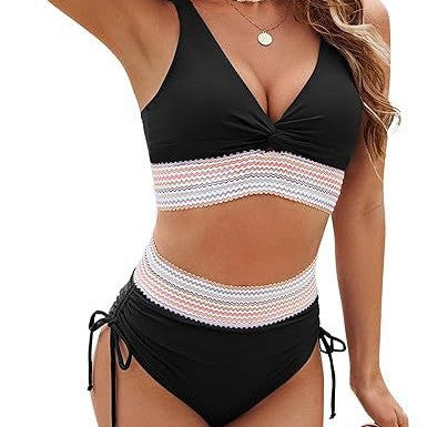 Damen Hochtailliertes Crop-Bikini-Set mit verstellbaren Trägern Drune