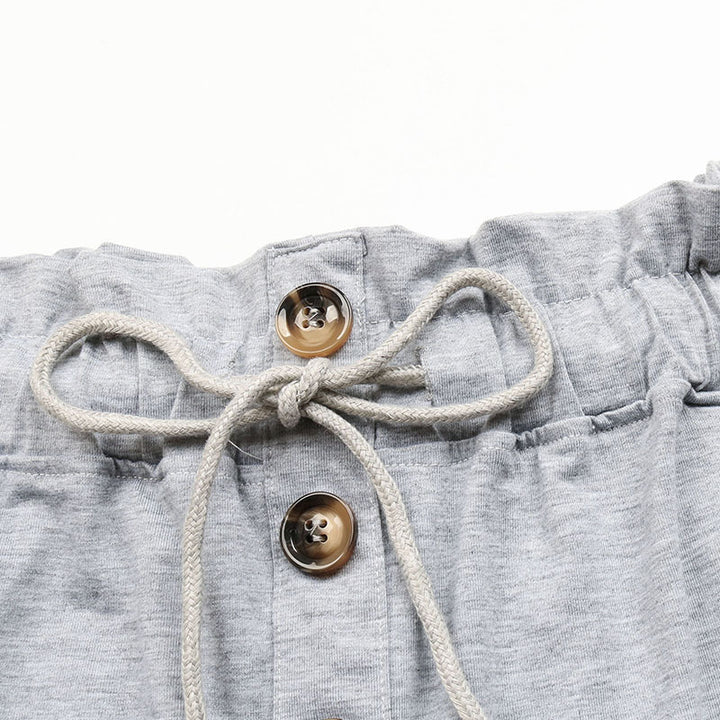 Damen lässige Freizeitshorts mit verstellbarem Bund und dekorativen Knöpfen Drune