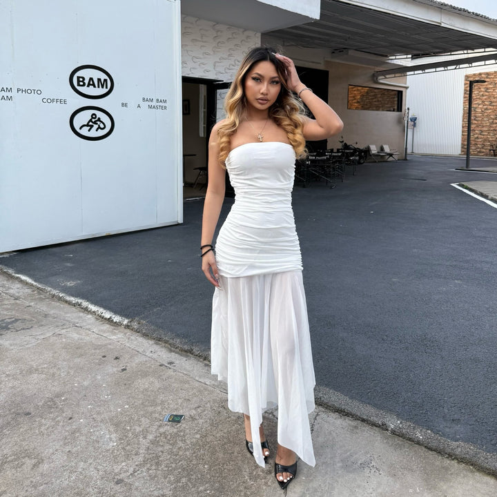Damen Longdress mit raffinierten Falten und elegantem Chiffon-Einsatz Drune