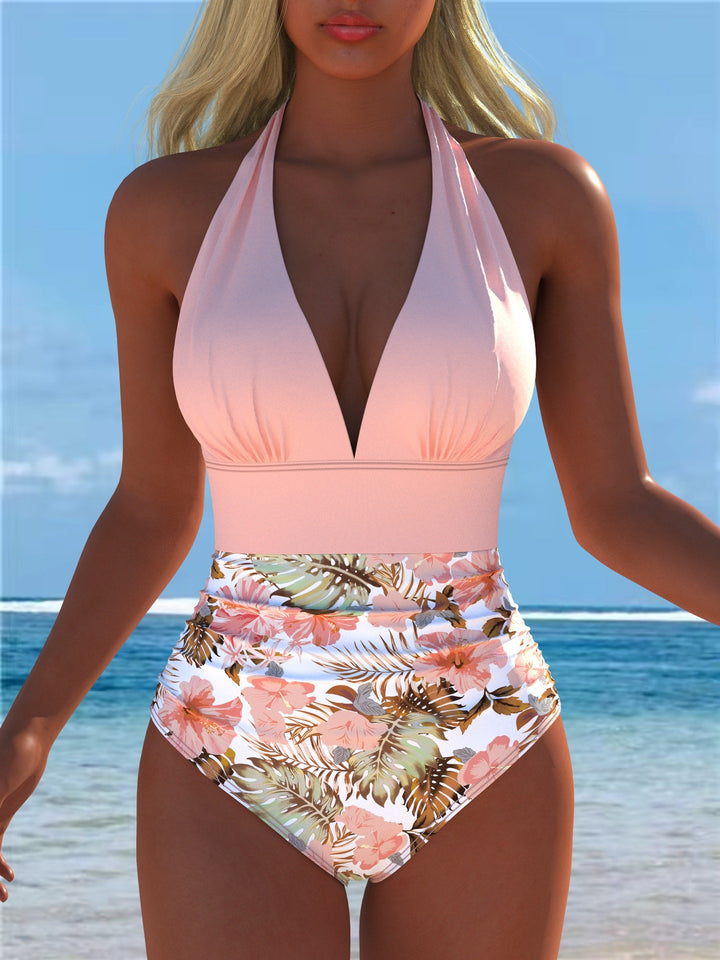 Damen Einteiler Badeanzug mit elegantem floralem Design und figurformendem Schnitt Drune
