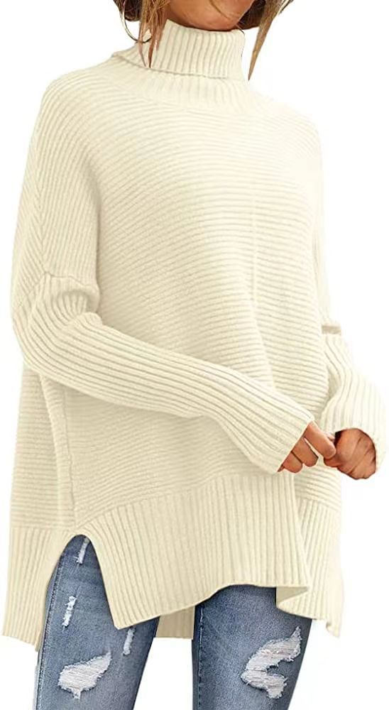 Damen Großer Rollkragenpullover mit feiner Rippstruktur und asymmetrischem Schnitt Drune