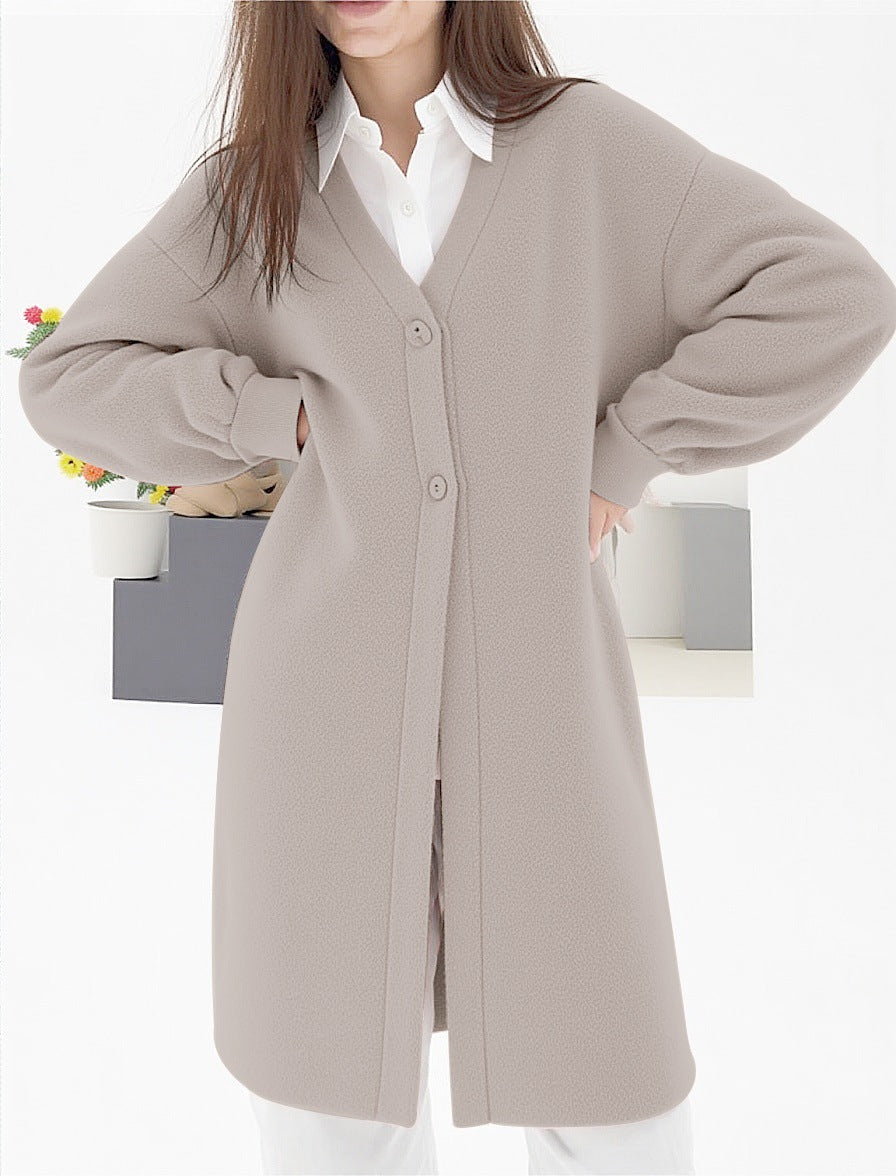 Damen Elegante Strickjacke mit Knopf und V-Ausschnitt Drune