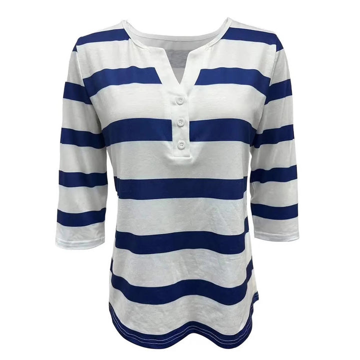 Damen Langarmshirt mit marineblauen Streifen Drune