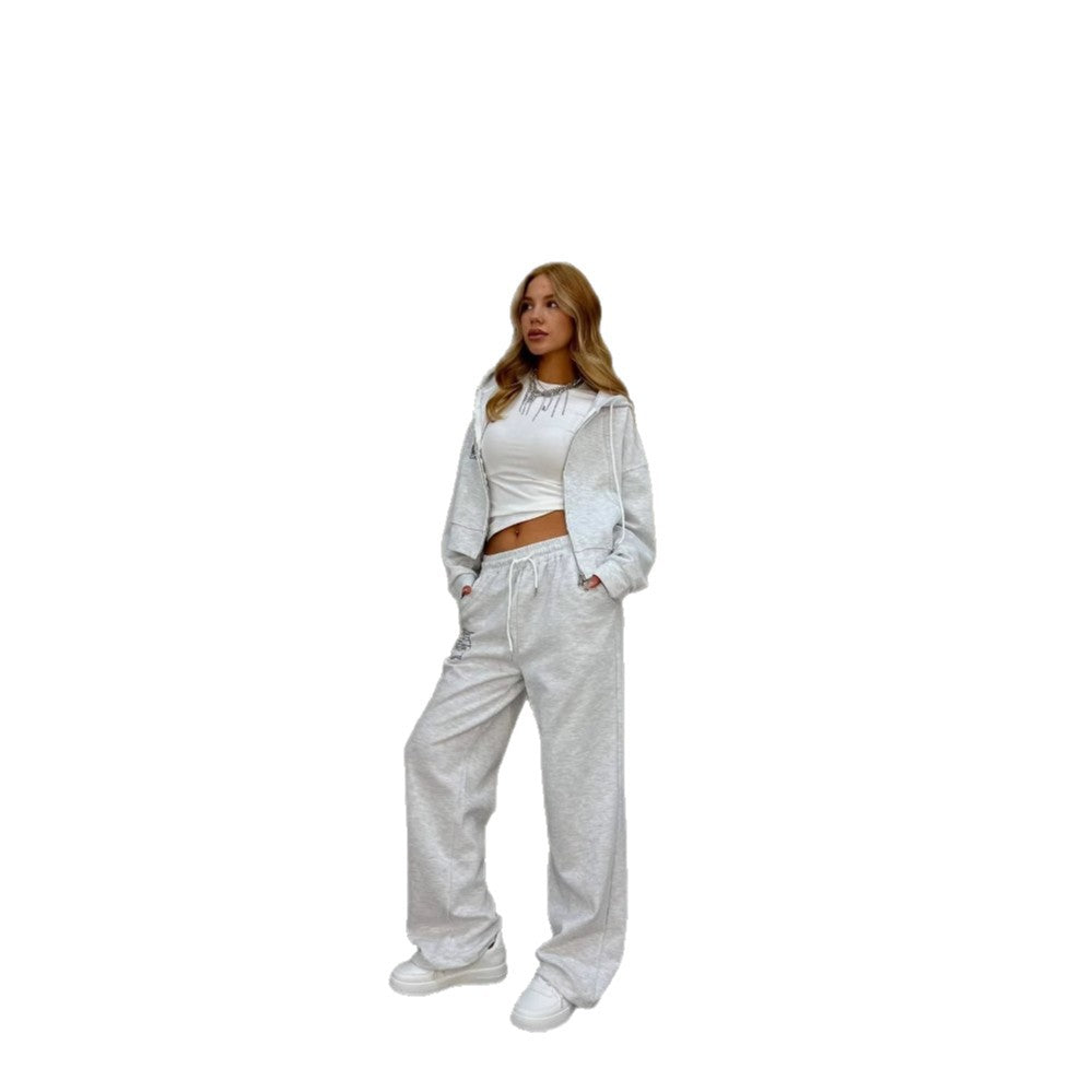 Damen lässiges Freizeit-Set mit cropped Kapuzenjacke und bequemen Jogginghose Drune