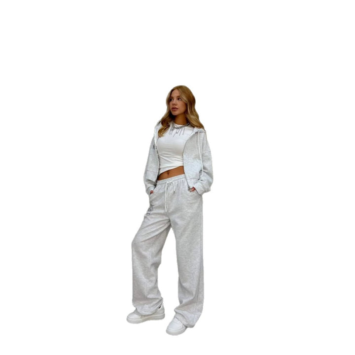 Damen lässiges Freizeit-Set mit cropped Kapuzenjacke und bequemen Jogginghose Drune