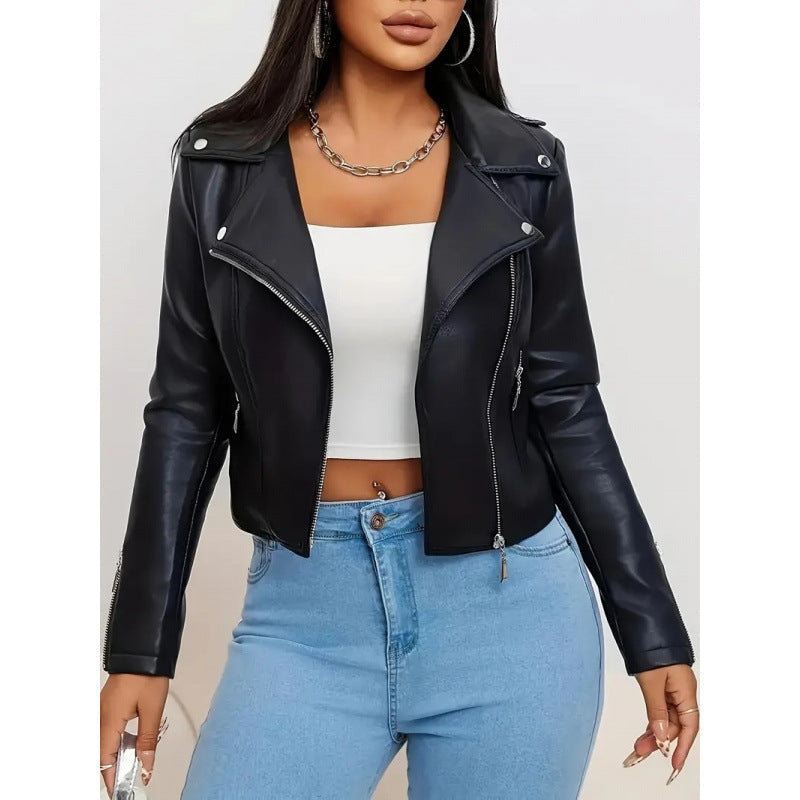 Damen Kunstleder Bikerjacke figurbetont geschnitten