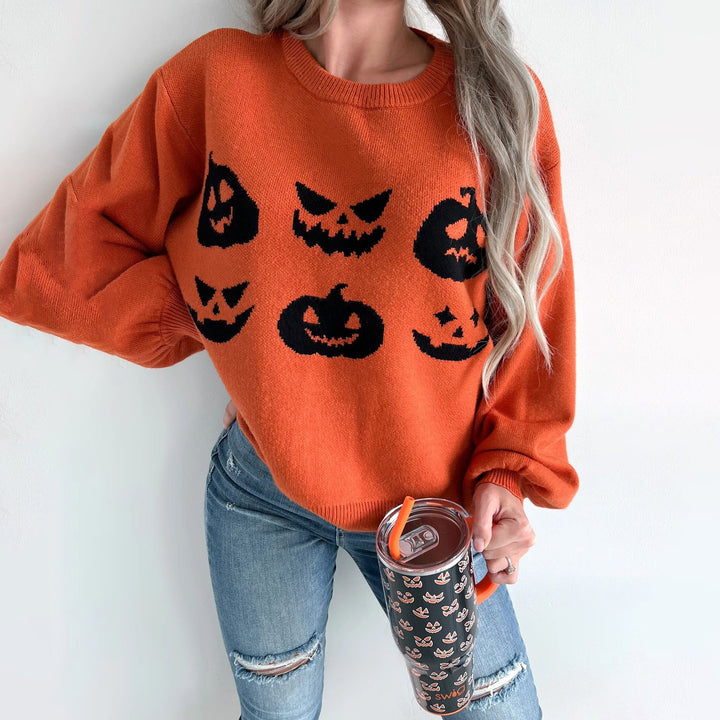 Damen Oversized Pullover mit fröhlichem Halloween-Motiv Drune