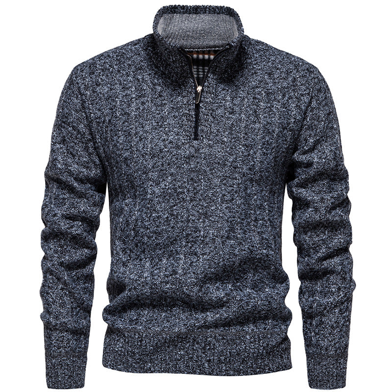 Herren nan gerippter Troyer-Pullover mit Halbzip, Zopfmuster und wärmender Innenverarbeitung Drune