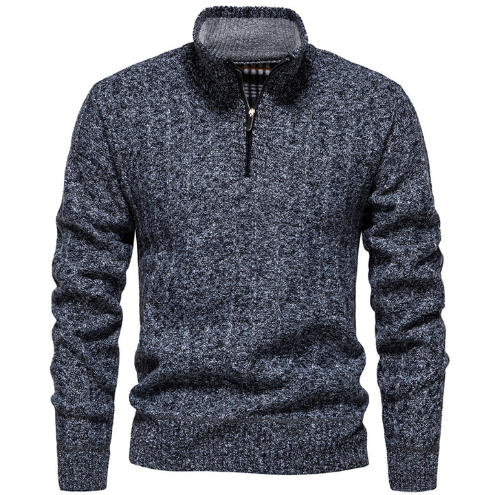 Herren nan gerippter Troyer-Pullover mit Halbzip, Zopfmuster und wärmender Innenverarbeitung Drune