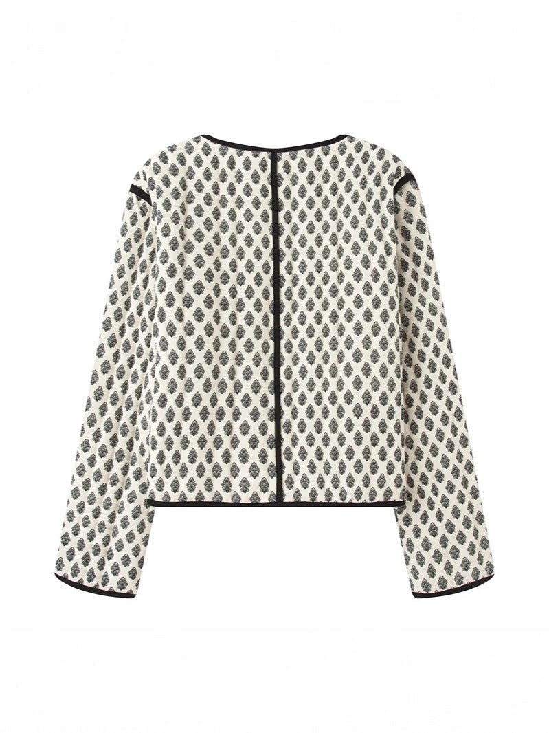 Damen gesteppte Jacke mit dekorativen Taschen und modernem Print Drune